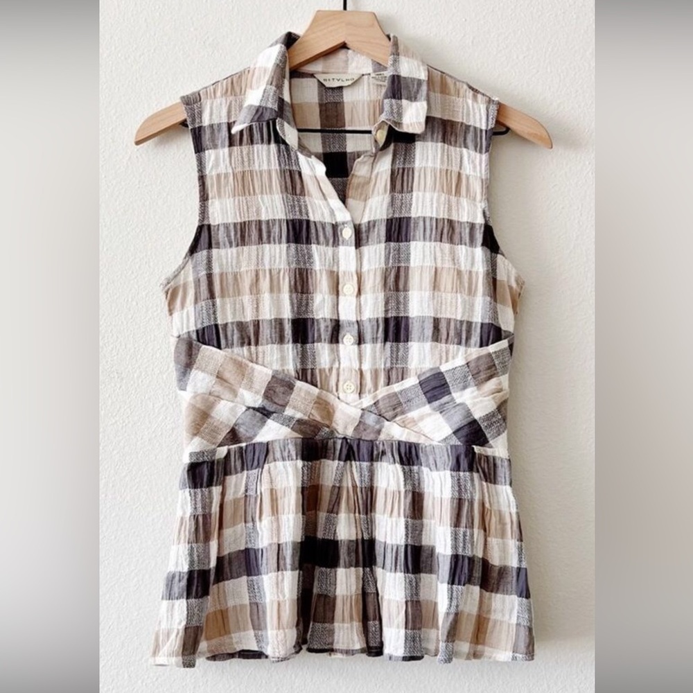 Anthropologie 11 1 Tylho checkered plaid sleeveless top.  EUC. Sz S